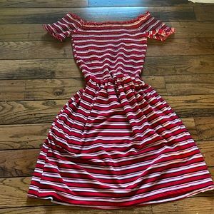 Bluenotes size S red white and black striped mini dress with pockets